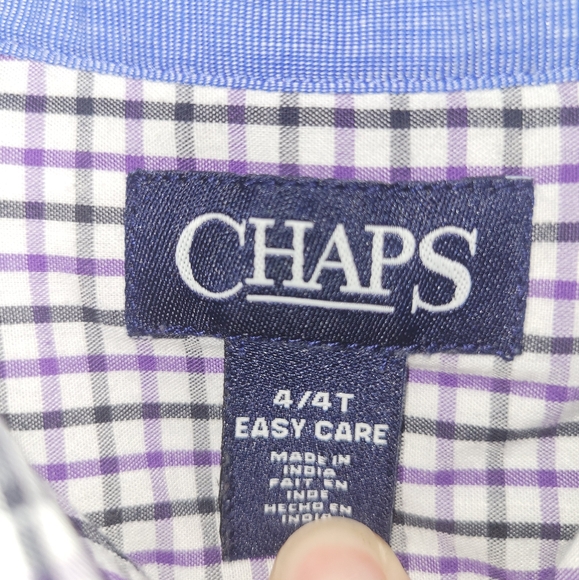 Chaps Ralph Lauren Boys 4T Purple Black Check Button Down Cotton Blend Shirt - Picture 3 of 6